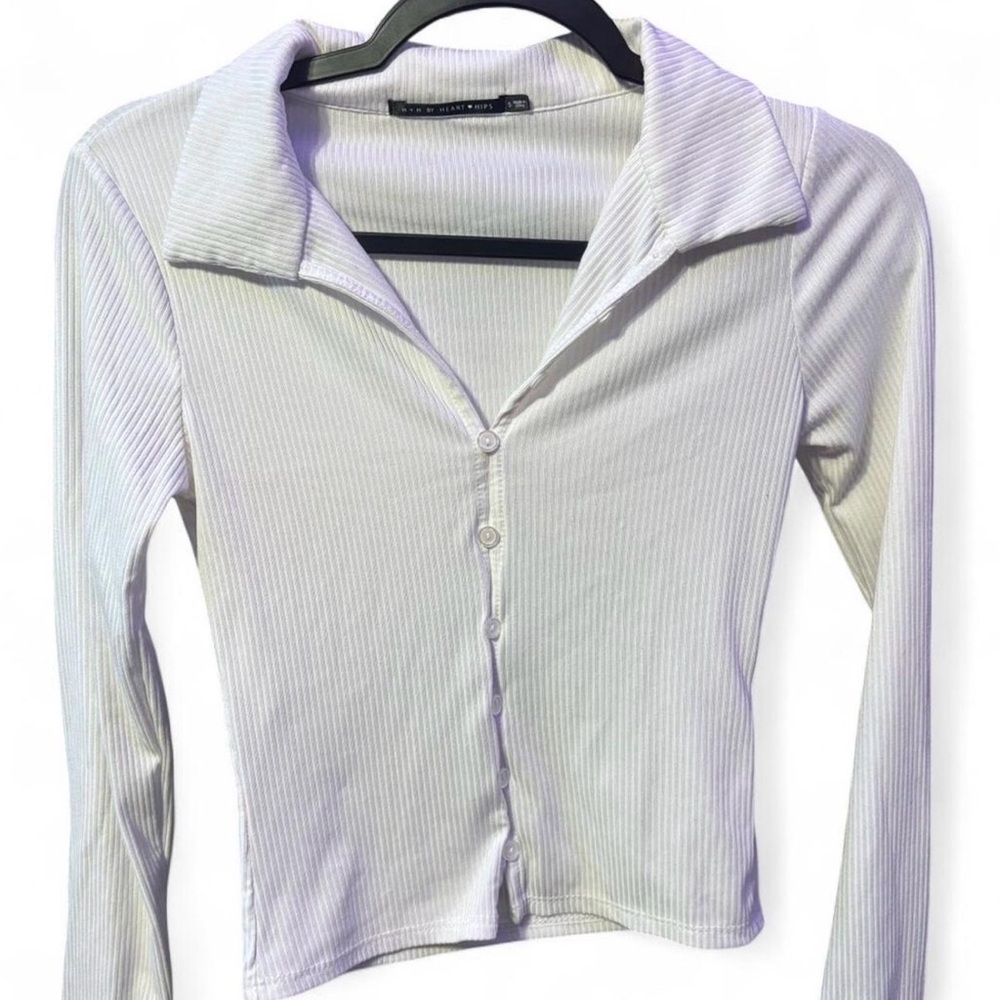 Heart Hips White Ribbed Button-Down Shirt